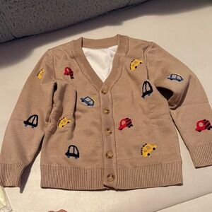 Kids Tan Cardigan with Car Patterns